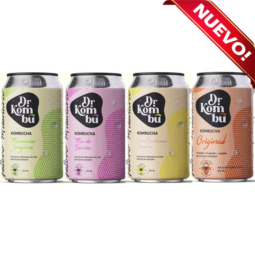 Kombucha sabor Original - Té Verde + Té Negro + Té Jazmín. 12 Latas 355cc